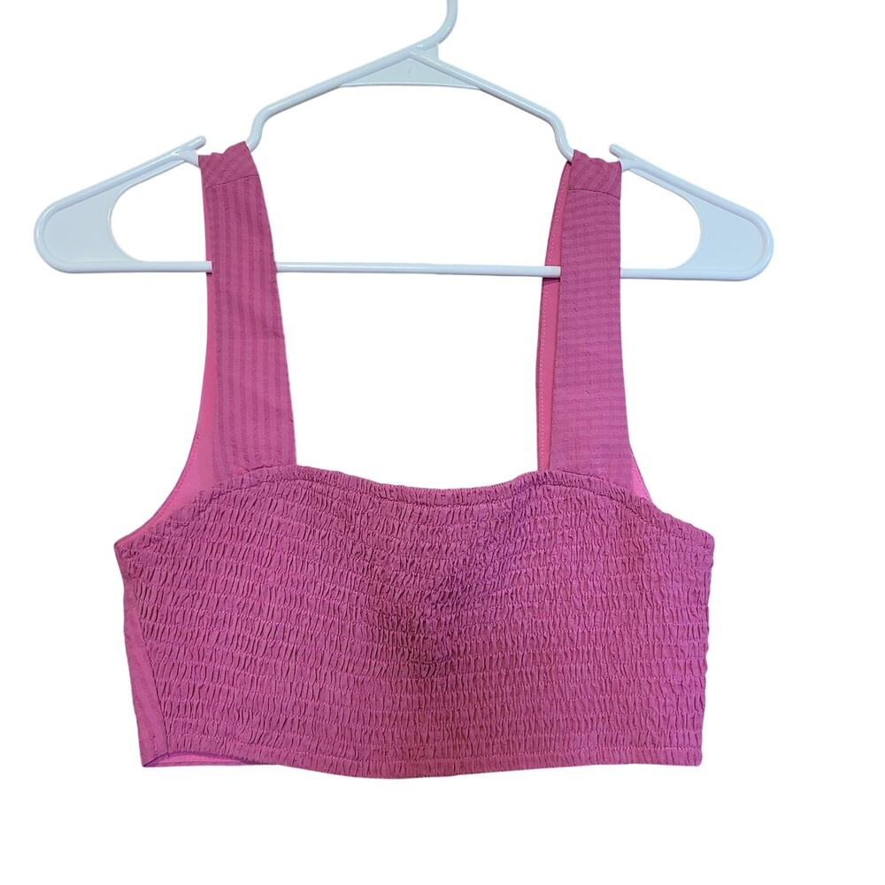 Le Lis Collection Crop Tank Womens XS Pink‎ Smocked Square Neck Stretch Coquette
